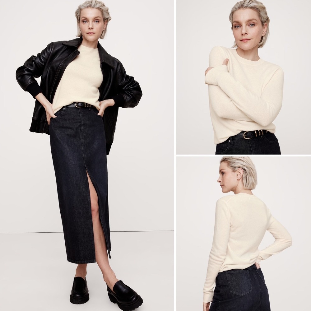 NWT Banana Republic Lightweight‎ Cashmere Crew Neck Sweater Medium Ivory Classic